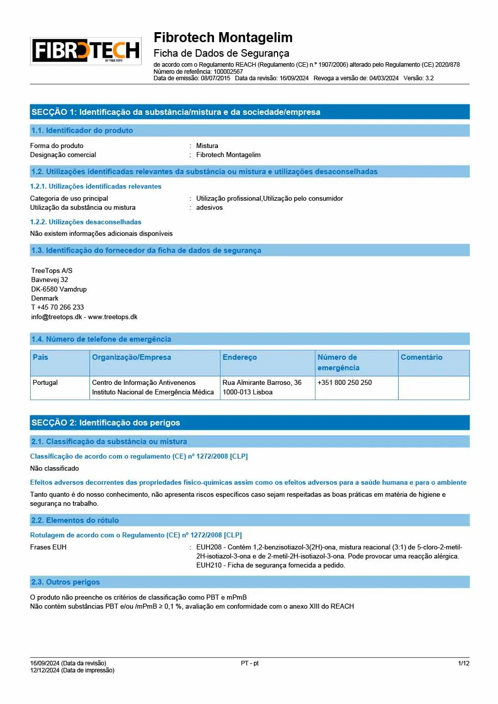 FibroTech glue SDS